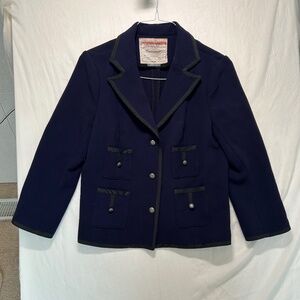 preppy navy Cartonnier blazer Women's Size 12 with green trim and metal buttons